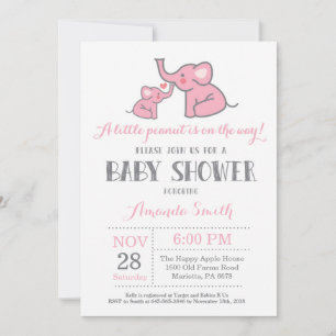 Invitation Faire part de naissance éléphant Rose et Gris