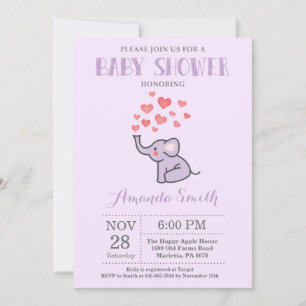 Invitation Faire part de naissance éléphant violet et gris