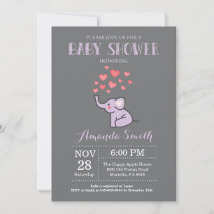 Invitation Faire part de naissance éléphant violet et gris