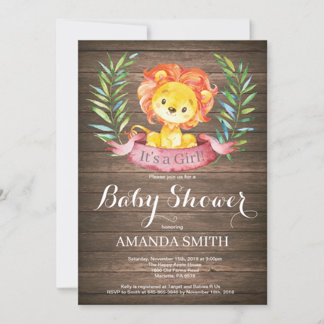 Invitation Faire part de naissance girafe fille rustique (Devant)