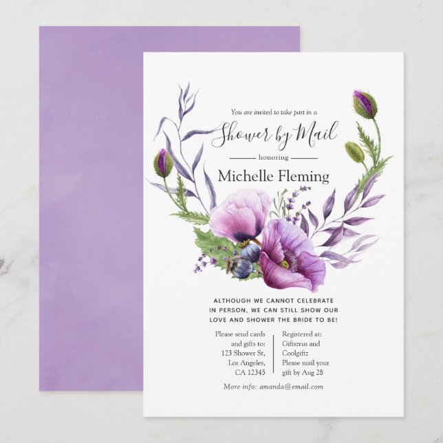 Invitation Faire part de naissance ou de mariage Pastel Purpl (Devant / Derrière)