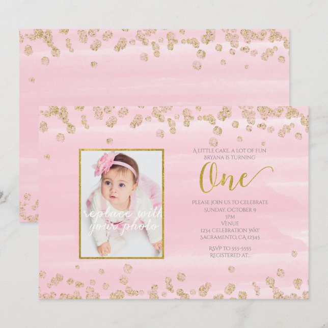 Invitation Faire part de naissance photo Blush Rose Gold ONE  (Devant / Derrière)