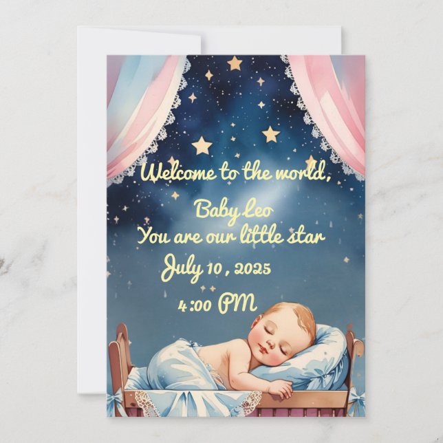 Invitation "Faire-part de naissance pour bébé garçon endormi (Devant)