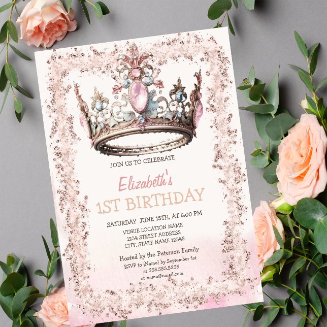Invitation Faire part de premier anniversaire avec couronne d (Créateur téléchargé)