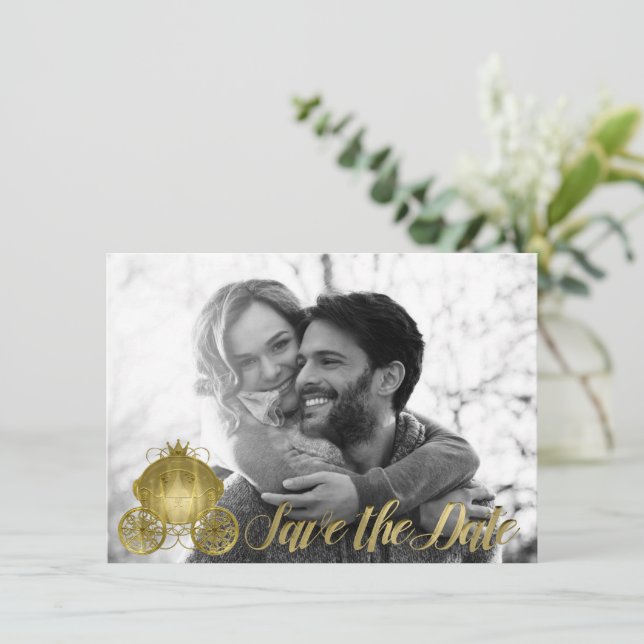 Invitation Faire part de princesse de conte de fées en or (Debout devant)