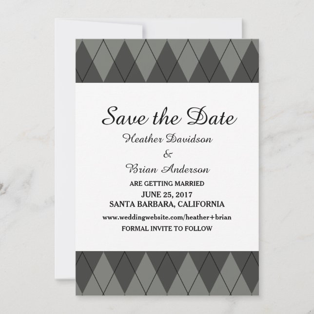 Invitation Faire part de sauvegarde de date Argyle Gris (Devant)