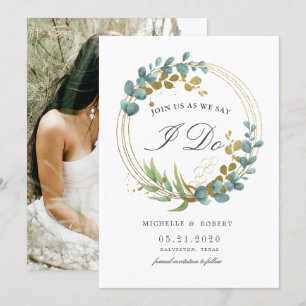 Invitation faire part de sauvegarde photo eucalyptus doré ver