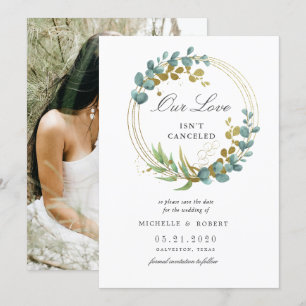 Invitation faire part de sauvegarde photo eucalyptus doré ver