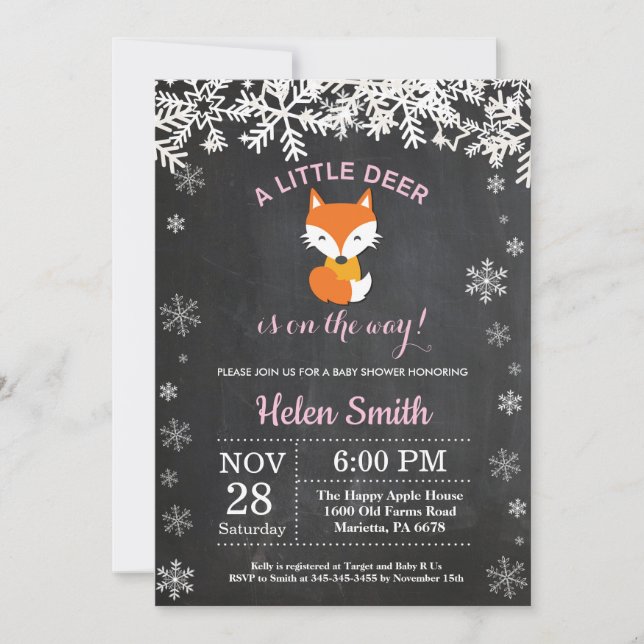 Invitation Faire part de tableau noir pour Baby Shower Fille  (Devant)