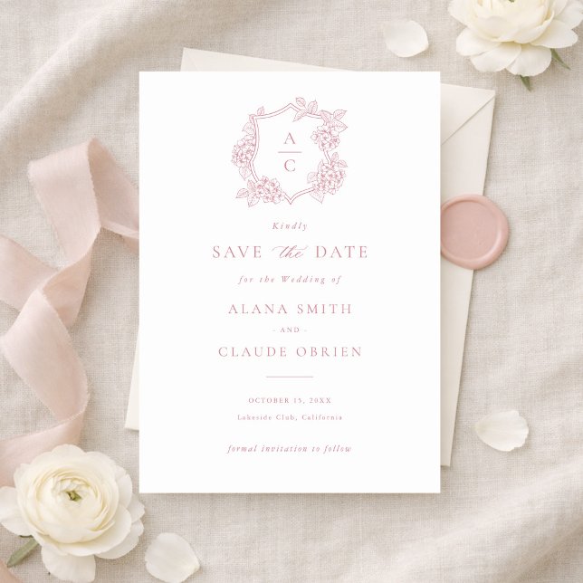 Invitation Faire part élégant à fleurs d'hortensia rose Crest (Créateur téléchargé)