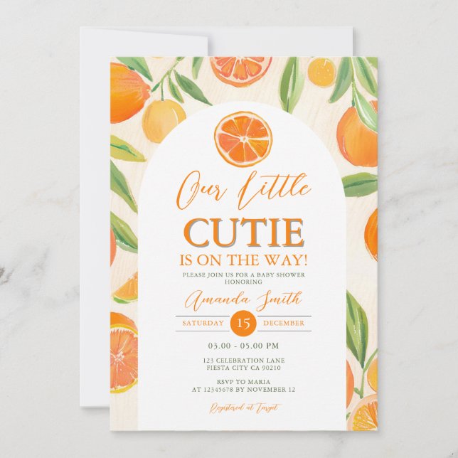 Invitation Faire part floral Boho Orange Little Cutie Baby Sh (Devant)