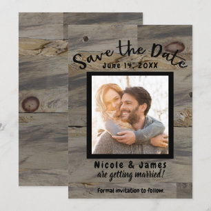 Invitation Faire part industriel gris marron bois rustique