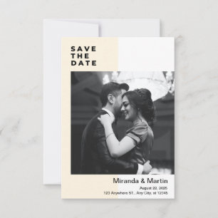 Invitation Faire part minimaliste beige et blanc pour une dat
