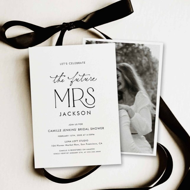 Invitation Faire part photo de la future Mme pour la fête de  (Modern Minimalist Future Bridal Shower Invitation)