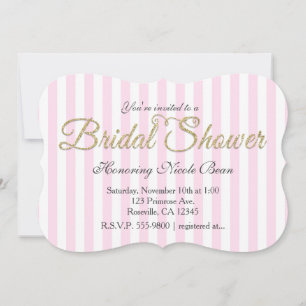 Invitation Faire part Rose rayure SHOWER DE MARIAGE Pailleté 