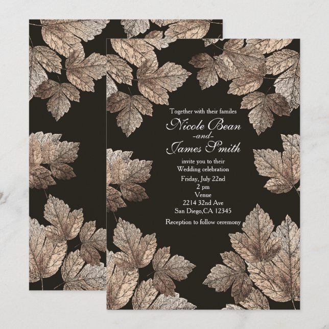 Invitation Faire part rustique d'automne aux feuilles brun fo (Devant / Derrière)