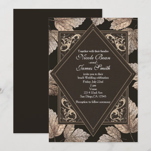 Invitation Faire part rustique de feuilles brun foncé et bron
