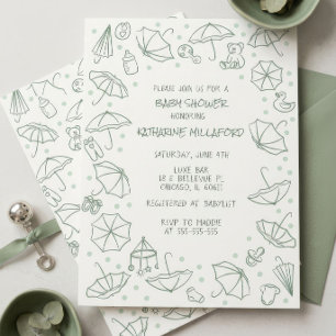 Invitation Faire-parts de Baby Shower Genre Neutre Paraplui
