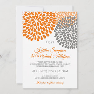 Invitation Faire-parts de mariage orange et gris Floral et