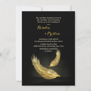 Invitation Faire-parts de mariage Plumes Dorées