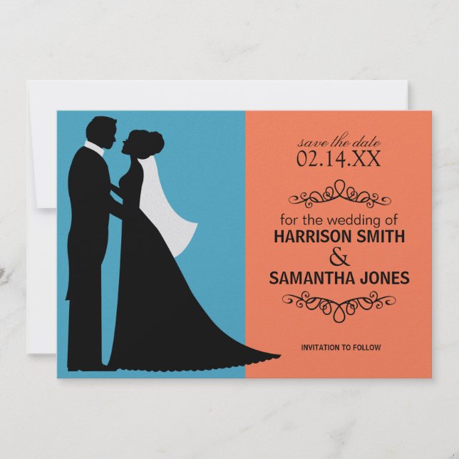 Invitation Faire-parts de mariage turquoise et orange (Devant)