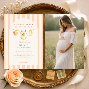 Invitation Faire Photo de Bébé aux Rayures de Pêche pour Baby
