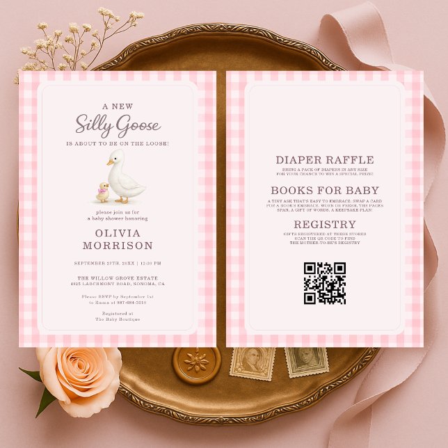 Invitation Faire-Plein de Silly Goose Rose Code QR Baby Showe (Créateur téléchargé)