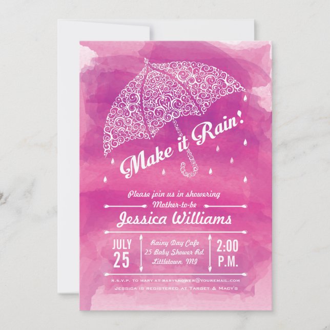 Invitation Faire pleuvoir l'invitation de douche d'aquarelle  (Devant)