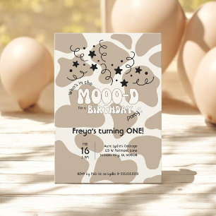 Invitation Faire Qui est de bonne humeur Cow Print 1er Annive