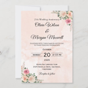 Invitation Faire rose crème floral mariage anniversaire 