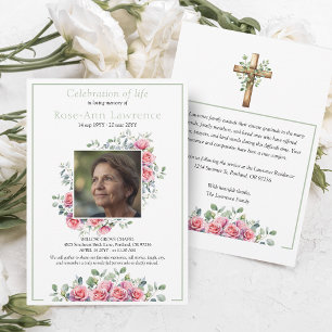 Invitation Faire Roses Roses Eucalyptus Vert Photo Funéraille