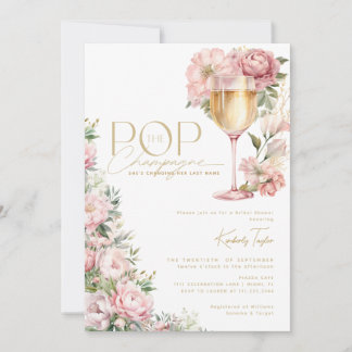 Invitation Faire sauter le Champagne Fleurs Roses Baby Shower