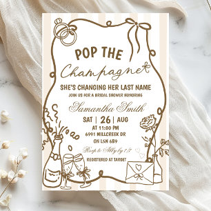 Invitation Faire sauter le champagne mariage beige doodle écr