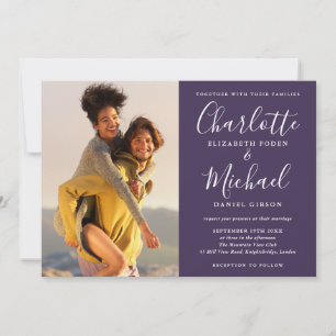 Invitation Faire signature de mariage photo violet Script