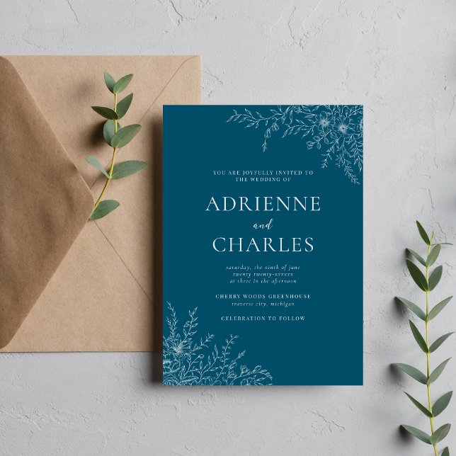 Invitation Faire simple avec des fleurs 1 Neptune sarcelle Ma (Créateur téléchargé)