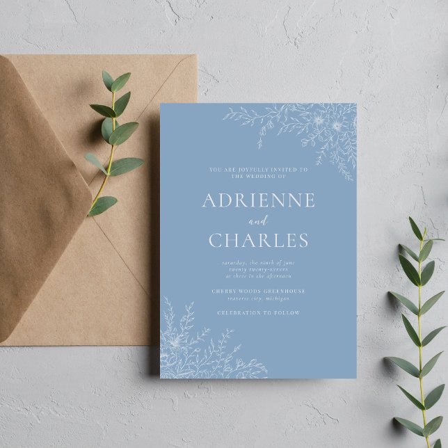 Invitation Faire Simple Floral 1 Bleu Glacier Mariage Minimal (Créateur téléchargé)