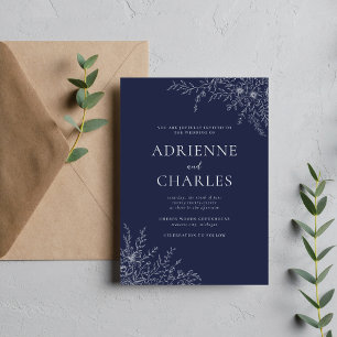 Invitation Faire Simple Floral 1 Bleu Nuit Minimal Mariage