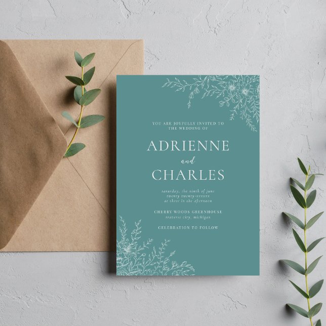 Invitation Faire simple Floral 1 Canard Œuf Teal Mariage Mini (Créateur téléchargé)
