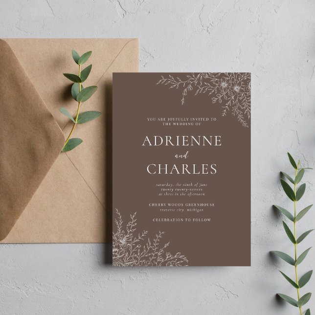 Invitation Faire Simple Floral 1 Mariage Champignon Brun Mini (Créateur téléchargé)