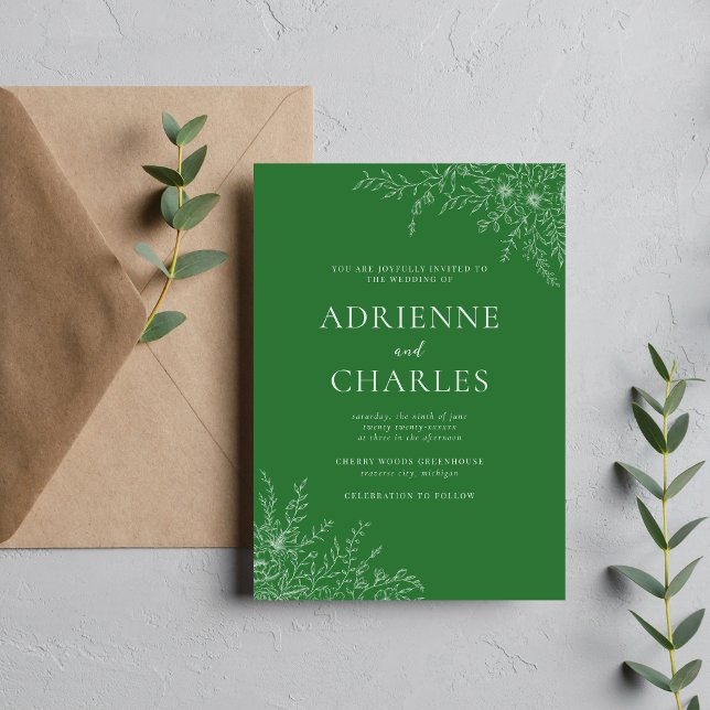 Invitation Faire Simple Floral 1 Vert Prairie Mariage Minimal (Créateur téléchargé)