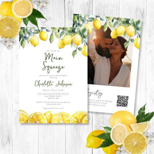 Invitation Faire Squeeze Photo QR Fête de Mariage Aquarelle (Main Squeeze Watercolor Photo QR Bridal Shower Invitation)