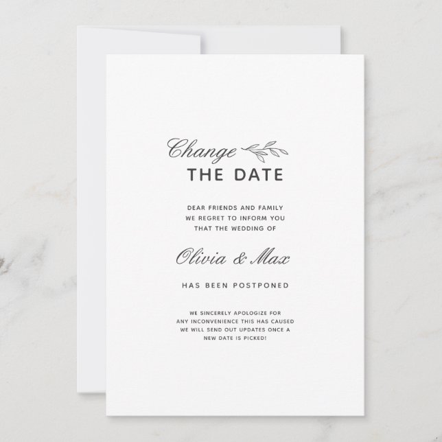 Invitation Faire suivre la date Annonce de report de mariage (Devant)