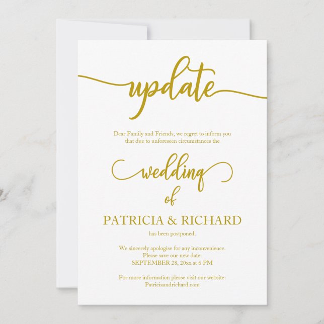 Invitation Faire suivre une annonce de mariage reporté, écrit (Devant)