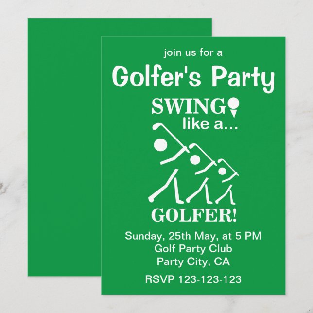 Invitation Faire Swinguer comme un Golfeur Fête de Golf (Devant / Derrière)
