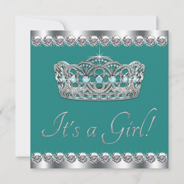 Invitation Faire Tiara Jade Bleu Turquoise Baby Shower (Devant)