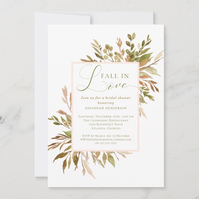 Invitation Faire tomber dans l'amour Botanique verdure douche (Devant)