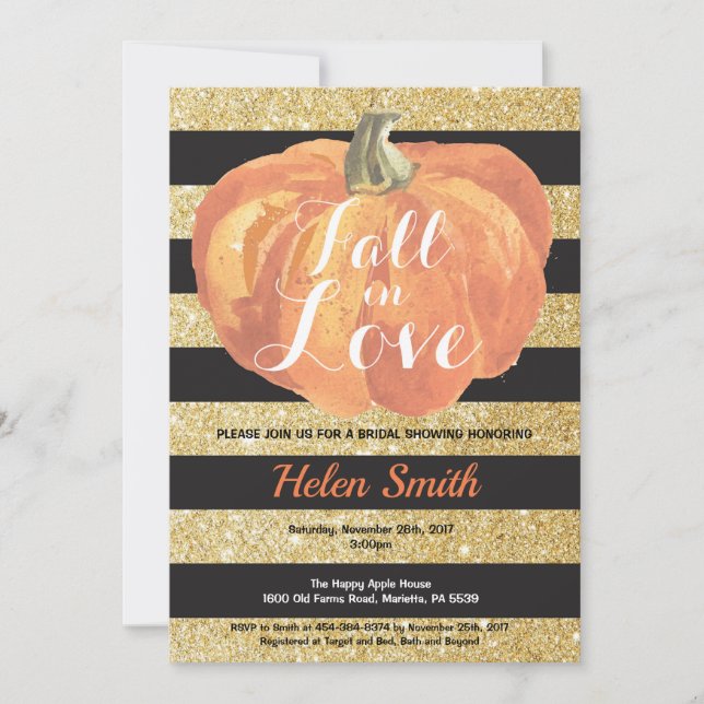 Invitation Faire tomber en amour Mariage Noir et Or (Devant)