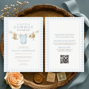 Invitation Faire tout en un petit cow-boy Gingham Bleu Baby S