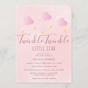 Invitation Faire Twinkle Little Star Baby Shower Fille Rose
