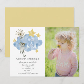Invitation Faire un vœu Chat Étoiles Nuage Photo Fête d'anniv
